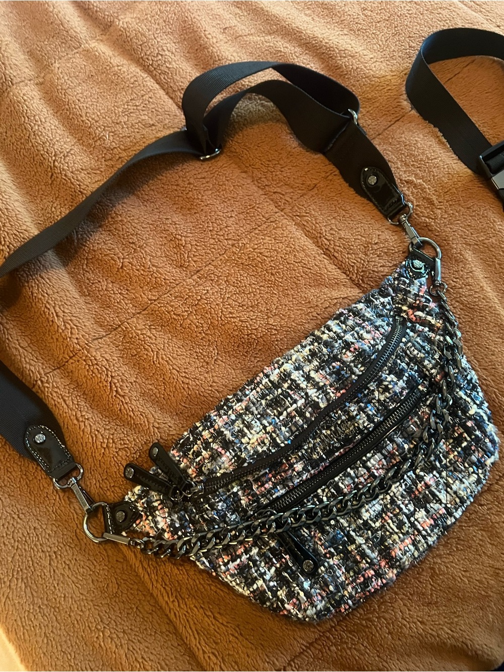 MZ Wallace midnight sparkle tweed boucle small Crosby sling - Picture 11 of 15